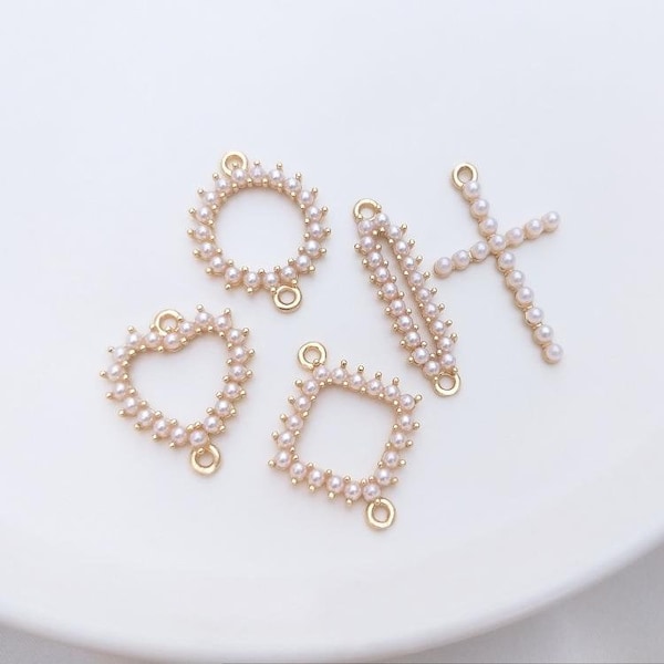 6 pezzi di connettori per ciondoli rotondi in perle placcate in oro, ciondoli a forma di cuore, accessori per orecchini, forniture per gioielli fai da te