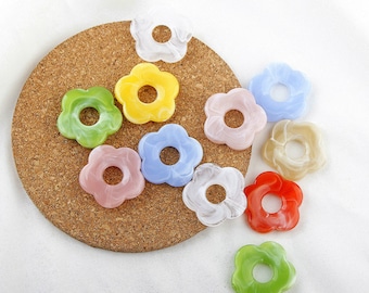 6pcs Flower-shaped Resin Charm Pendant, Acetate Acrylic Fresh Colors Hollow Flower Earring Charm DIY Jewelry