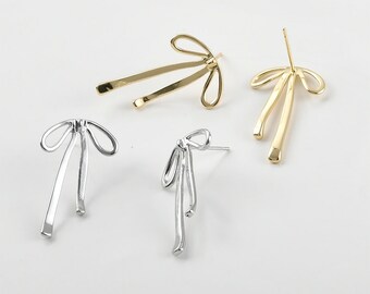 4pcs Gold Brass Bowknot Studs,  Earring Posts,  Bow Earrings Stud Components