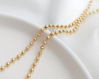 1Meter 14K Gold Plated Brass 3mm ball Bead chain,Necklace Chain  Plain Blank bracelet