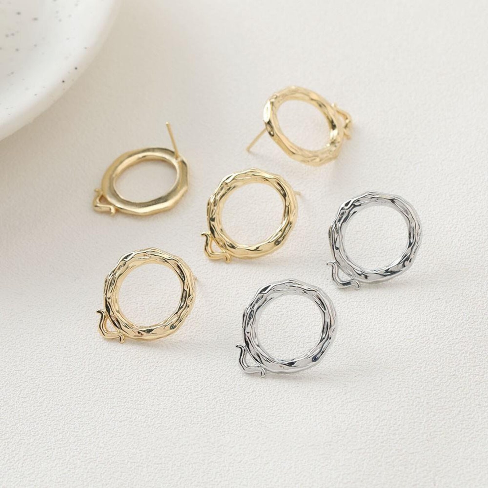 10PCS Real Gold Plated Round Earring Round Stud With Loop Etsy