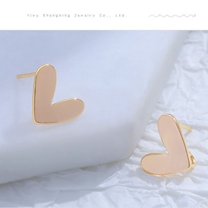 10pcs14K Gold Plated heart Earrings Post ,Heart Ear Studs  with Loop, Earrings Accessories,DIY Earring Attachment