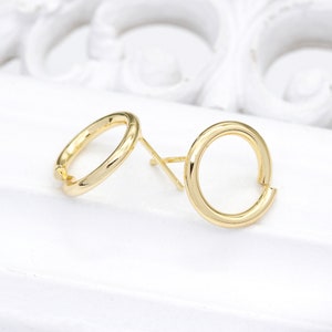 10PCS Real Gold Plated Brass Circle Earring Posts, Earring Stud,Round Ear Studs, Earring accessories