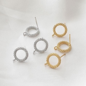 6PCS Real Gold Plated Brass Circle Earring Posts, Earring Stud with loop,Round Ear Studs, Earring accessories