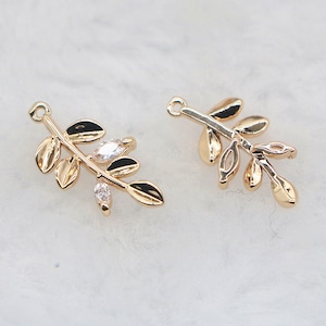 10pcs cz pave Leaves charm,bracelet necklace pendant,Olive Branch Leaf Charm pave zircon,gold plated over brass