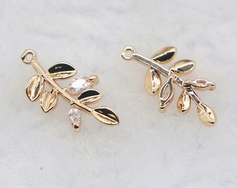 10pcs cz pave leaf charms,bracelet necklace pendant,Olive Branch Leaf Charm