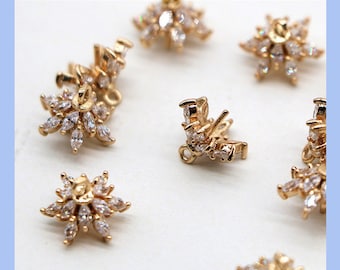 10pcs Gold Plated Zircon Bead cap with peg Charms,Zircon Bead cap with peg /10mm