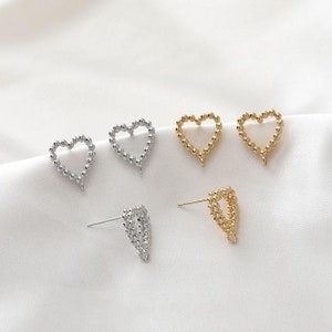 10PCS Real Gold Plated Brass heart Earring Posts ,Heart Shape Ear Studs, Earring accessories, Jewelry Making 925 sterling silver ear stick