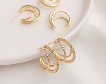 Brass C Earring Wire Brass C Earring Post and Stud 18K Real Gold Plated ...