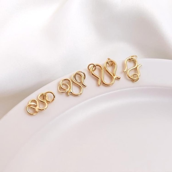 10pcs 14K Real Gold Plated W clasps, Bracelet Hook Clasp, S Clasp, Gold M Clasp Connectors, Necklace Clasps, Connector Clasps