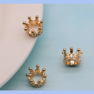 10 cuentas espaciadoras de corona con orificio grande y micro pavé de circonita cúbica para pulsera de hombre, cuentas de corona de circonita cúbica, dije de corona con orificio grande de circonita cúbica/9 mm