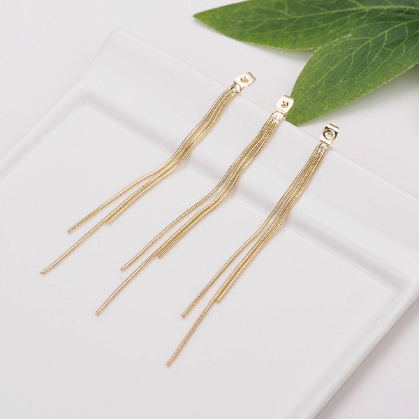 10pcs Gold Tone Brass Earring Backs Butterfly Ear nut friction butterfly stoppers findings backing with Long tassel Ear Thread Earring