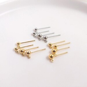 10pc18K high quality 3MM/4MM ball earring w/ring, ball ear stud, gold ear wire, Round Ball Post whit loop ,earring attachment,Hypoallergenic