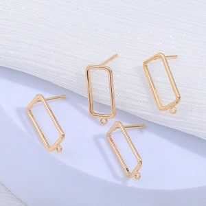 10PCS Real Gold Plated Brass Rectangle Earring Posts- Earring Stud- Ear Stud Earring Accessories Jewelry Making