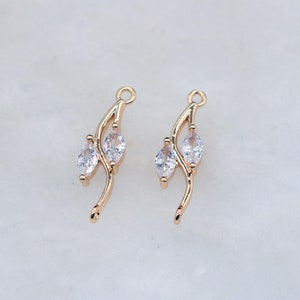 10pcs cz pave Leaves charm Connector,bracelet Earrings pendant,Branch Leaf pave Connector,gold plated over brass
