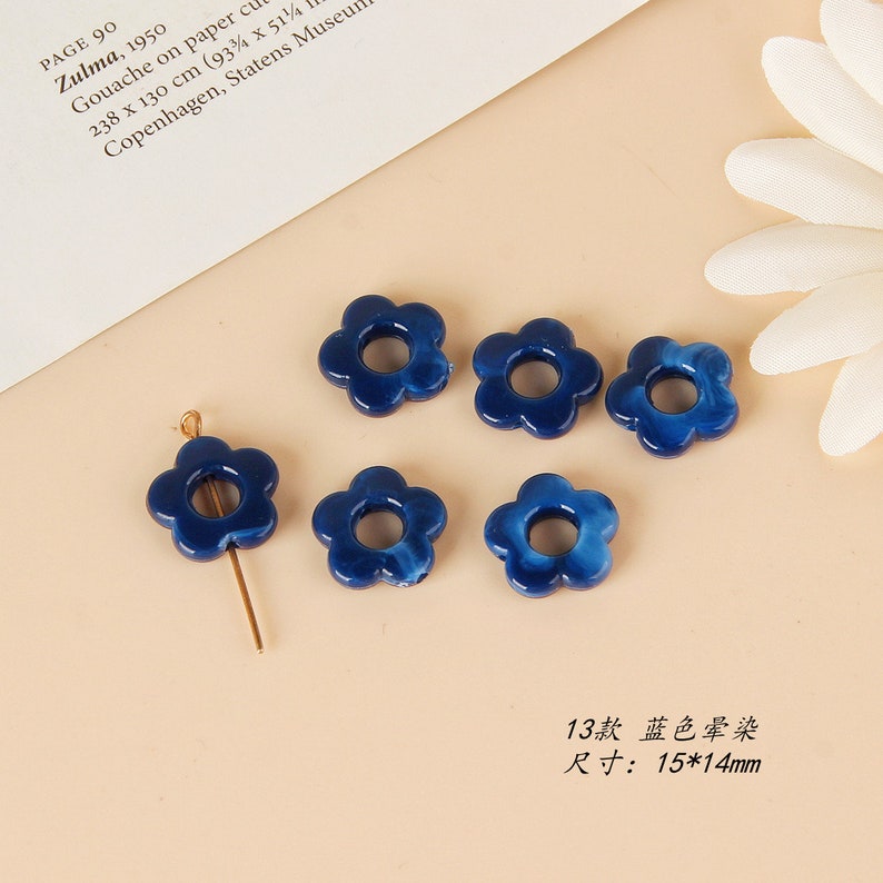 10 pièces pendentif à breloque en résine en forme de fleur, acétate acrylique couleurs fraîches fleur creuse boucle d'oreille charme bijoux à bricoler soi-même / 15 mm image 10