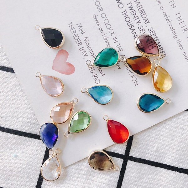 10pcs Glass Gemstone Charm, Faceted Glass Drop Pendant,Faceted Lucite Beads, Teardrop Birthstone Charm, April Birthstone,Jewelry Supply