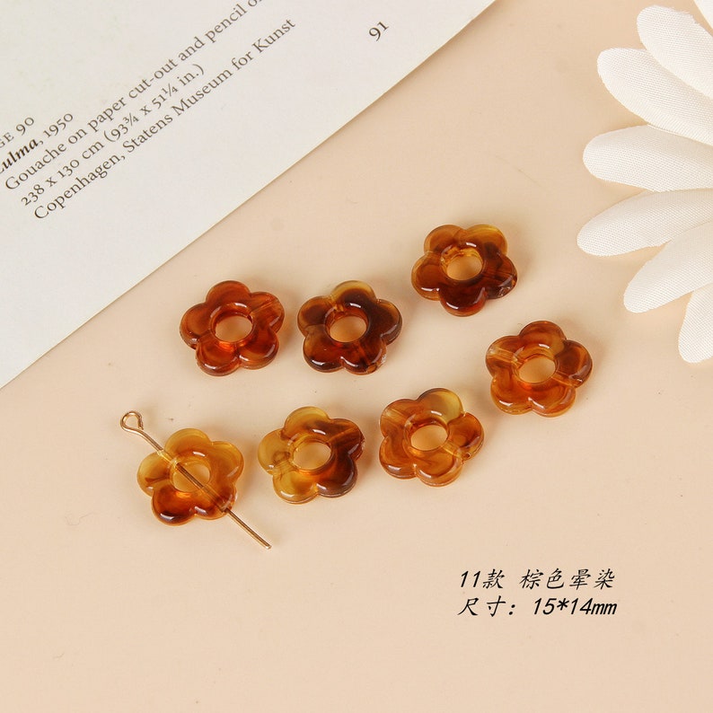 10 pièces pendentif à breloque en résine en forme de fleur, acétate acrylique couleurs fraîches fleur creuse boucle d'oreille charme bijoux à bricoler soi-même / 15 mm image 5