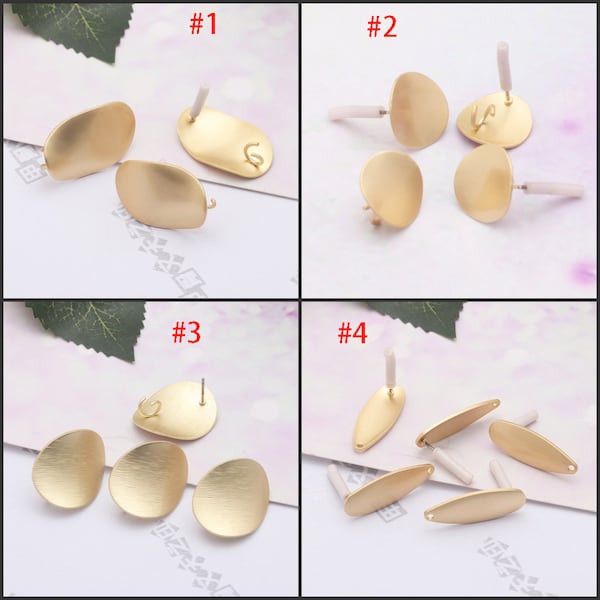 10pcs Matte Gold Plated Brass Bent Disc Round Earring Ear Stud Statement Metal Earring Posts, Earring Accessories Designer Jewelry Making