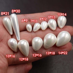 10 Stück Teardrop Shell Perlen, Halbloch / oberes Loch weiße lose Perlenperlen, A-Grade-Hochglanzperlen DIY baumeln Ohrringe Schmuckherstellung