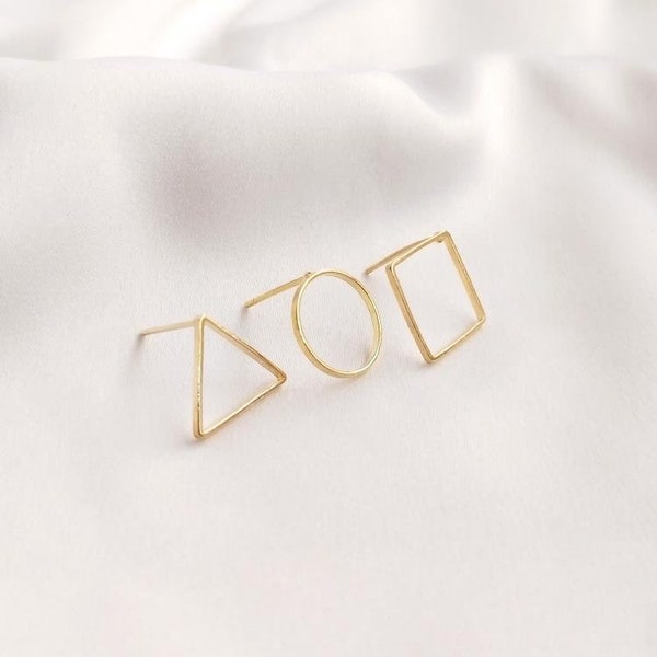 10PCS Gold Plated Brass Triangle Earring Posts,square Earring Stud,Round ring Ear Studs, Earring accessories,925 sterling silver ear stick