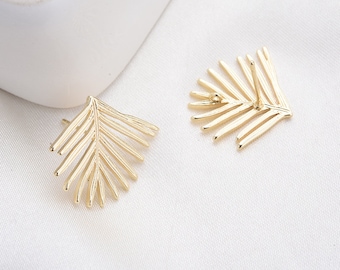 10pcs Gold Plated Leaves Earrings,Leaf Post Earrings,Feather Earring,jewelry Finding,DIY Earring Attachment,925 sterling silver ear stick