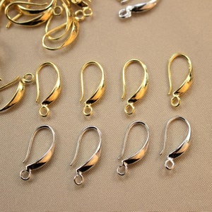 10pcs Real Gold Plated Brass Ear Wire French Hooks Dangle Earring Hooks, Wave Hook Ear WiresHook Ear Wires Earrings Findings Components