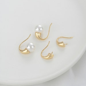 4Pcs Hook Ear Wires Earring Stud For Pearl and Gems,Gold Plated over Brass,teardrop Ear Stud DIY Jewelry Supplies