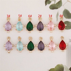 10 Stück Vintage Glas Charme, Rahmen Glas Edelstein Anhänger Perlen, Zirkon Teardrop Birthstone Charme, April Birthstone Charme, zur Schmuckherstellung