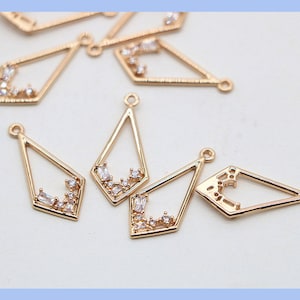 10pcs cz pave Leaves charm,rhombus necklace pendant,pave charm,gold plated over brass /19 x9mm