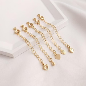 5pcs 14K Gold Plated Brass Extension Chain,Spring Clasps with Extender Chain,Necklace Extender Jewelry Supplies
