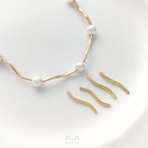 10 pcs 14K Gold Plated Long Curve Tube Brass Beads, Gold Plated Brass square Tube Spacers,necklace Bracelet Jewellery Making