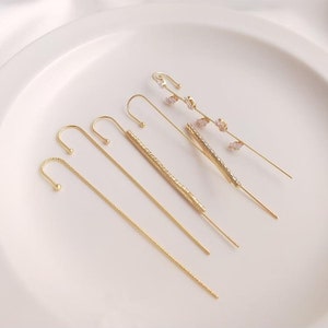 4pcs Single Ear needle Earring Ear Cuff Pin Earring,Long Pave Ear Cuff Cubic Zirconia CZ Needle Bar Gold Plated Earring