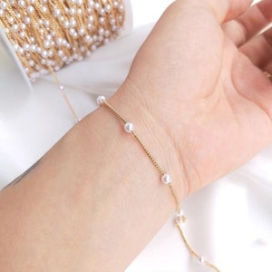 1 Meter 14K Gold Plated Brass Chain With Mother Of pearl Beads, Necklace Chain, Bracelet Chain,14K Gold Chain Jewellery supplies