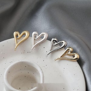 6pcs Matt Gold Brass Heart Ear Studs Geometry Earring Stud,Heart Shape Ear Studs, Earring accessories