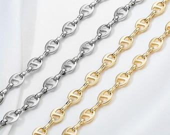 14K Gold Plated Brass Oval 5.8mm Double Hole Necklace Bracelet, Gold Tone (1 Meter)