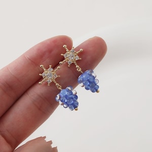 4PCS 14K Real Gold Plated Brass CZ Pave Zircon Snowflake Earring Ear Studs With 925 Sterling Silver Pin,Star Ear pendant Earring accessories