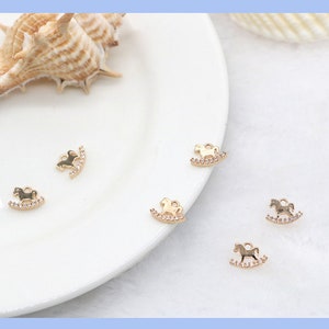 10 Pcs -CZ Pave Rocking Horse Charms, Horse Pendant, Rocking Horse pendant gold plated over Brass / 6.8mm x 9.2mm