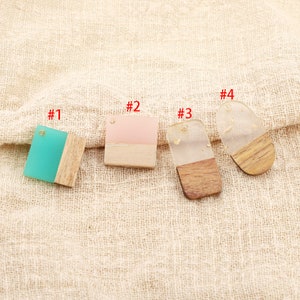 5pcs Epoxy Resin charm Pendants, square Translucent White Resin Findings, oval Wood and Resin Pendant, Color Blocked, Large Round Charm