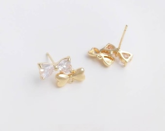 6 postes para pendientes con lazo chapados en oro, pendientes con lazo, pendientes de corazón, accesorio para pendientes.