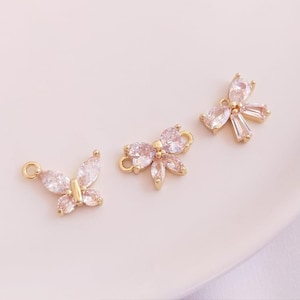 6 pcs Breloque papillon en cristal plaqué or, Pendentif pavé CZ Zircon, Connecteur papillon en verre, Collier pendentif Fourniture de fabrication de bijoux