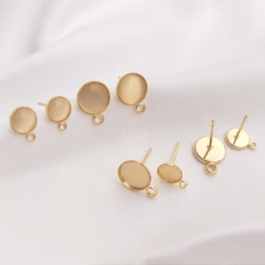 4pcs Opal Earrings With Loop, Vintage Opal Stud Earring, Gold Earrings, ear wire, Round shape Ear Posts, earring attachment