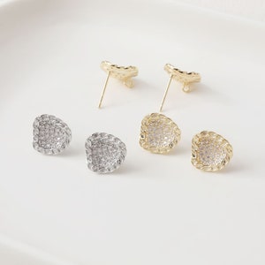 4pcs14K Real Gold Plated Brass Zircon Irregular Earring Posts,chain shape Ear Studs Geometry Earring Studs With 925 Sterling Silver Pin