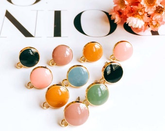 10PCS Real Gold Plated Round Earrings Enamel Post Earrings,Solid Earring with loop,Designer jewelry Finding,Vintage Earring diy