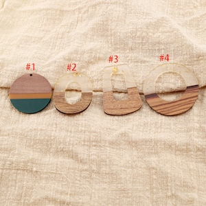 6pcs Epoxy Resin charm Pendants,geometry Rectangle Translucent White Resin Findings,Wood and Resin Pendant, Color Blocked, Large Round Charm