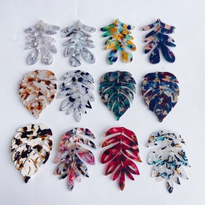 6pcs Leaf Charms Tortoise Leaf shape Cellulose Acetate Colorful Charm Plastic Pendant Resin Acrylic Pendant Diy Jewelry Accessories