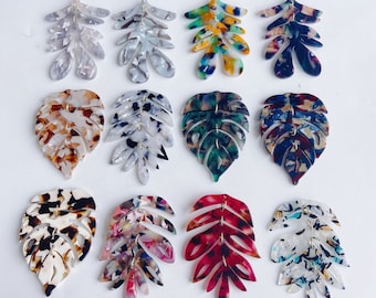 6 colgantes de hojas de acetato de celulosa de tortuga, de plástico y acrílico, accesorios de joyería DIY.