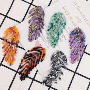 4pcs Leaf Charms Tortoise Leaf shape Cellulose Acetate Colorful Charm Plastic Pendant Resin Acrylic Pendant Diy Jewelry Accessories 30 X75mm