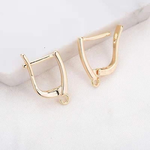 10pcs 18k Gold Plated Brass Earring Posts, Earring Stud Blanks, Square Ear Studs With Loop, Earrings Accessories，Earring Findings