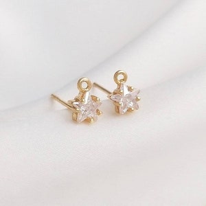 10pcs 14K Gold Plated Brass Zircon Star Ear Studs Geometry Earring Studs Star Earring Post, Ear Wire With 925 Sterling Silver Pin